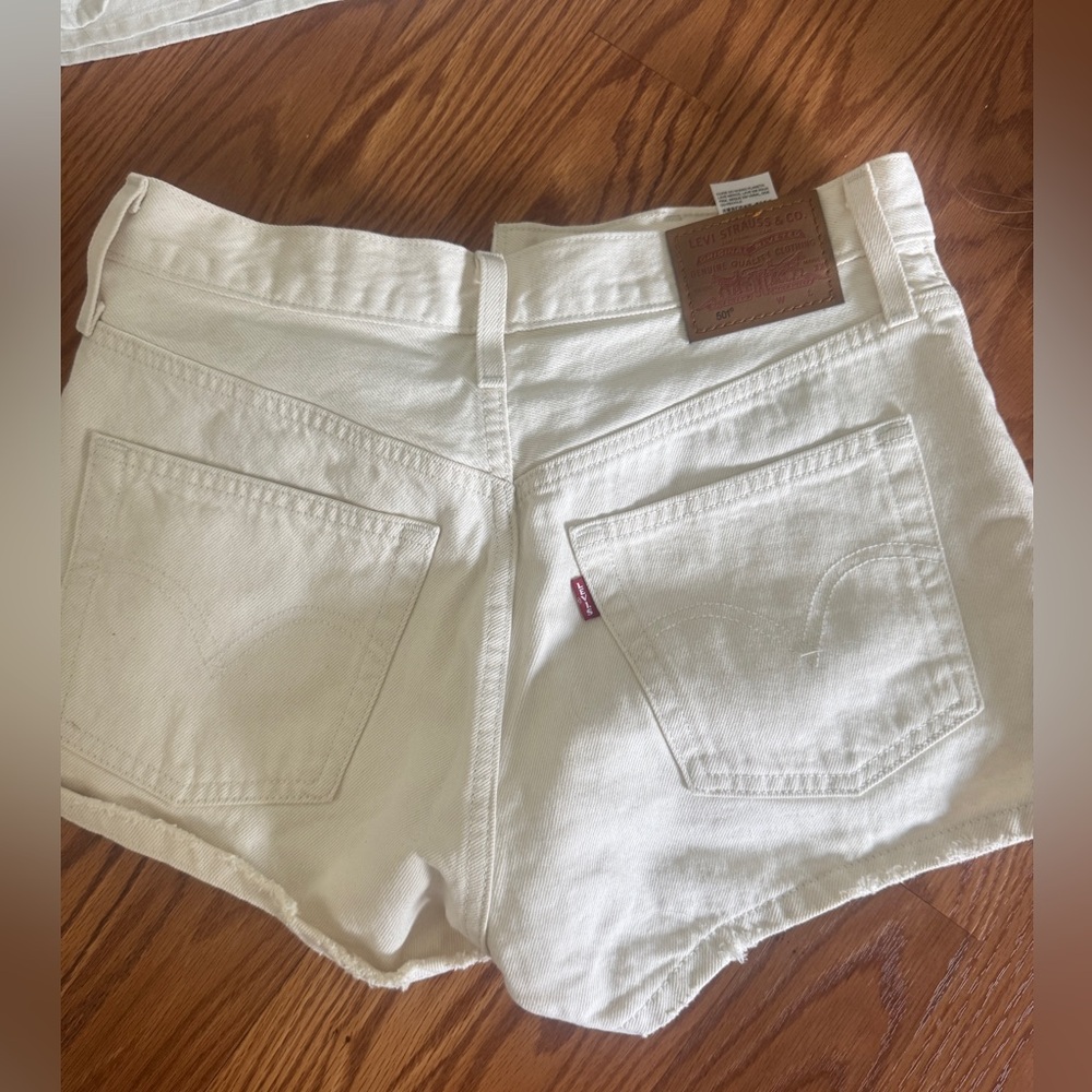 Levi's White 501 Jean Shorts with Distressed Hem